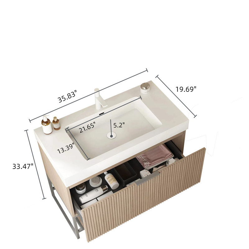 Meuble-lavabo élégant avec lavabo en acrylique haute performance et grand espace de rangement