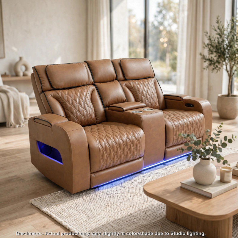 Canapé inclinable électrique Jasi, Bluetooth, ports USB, similicuir brun