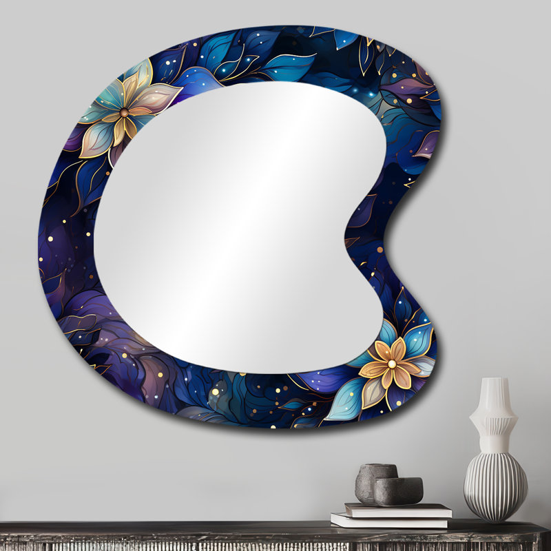 Fanya Moroccan Dreamscape Boho Pattern - Paisley Asymmetrical Unique Wall Mirror, Glam Freeform Mirror, Printed Metal Art
