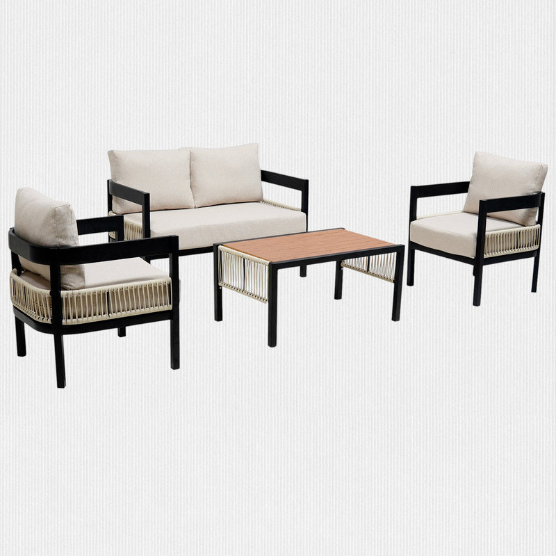 4 Piece Outdoor Furniture Conversation Sets, Beige