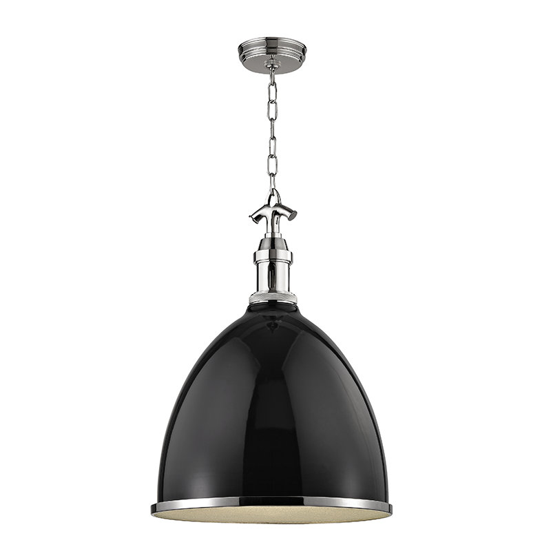 Viceroy 1 Light Pendant, 23" H x 16.75" W x 16.75" D, Polished Nickel, Black/Polished Nickel