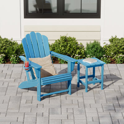 Chaise Adirondack en poly résistant aux intempéries avec table d'appoint Lucus
