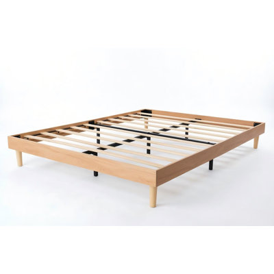 Cadre de lit King extra-plat, barreaux et lattes en bois d'ingénierie, sans sommier, pour chambre principale, chambre d'amis ou chambre d'appoint, style moderne, fini bois clair
