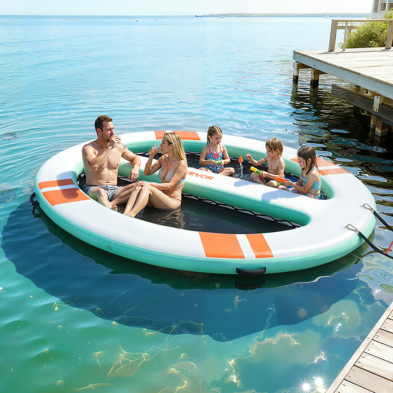 Quai flottant gonflable, plateforme de quai gonflable ronde 10 x 8 pi, tapis gonflable antidérapant avec sac de transport portable et échelle détachable, plate-forme flottante pour la piscine