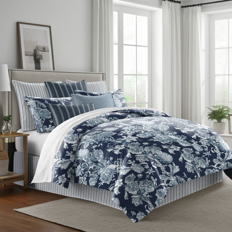 Alexandria Indigo Cotton Coverlet Set, King Coverlet + 7 Additional Pieces