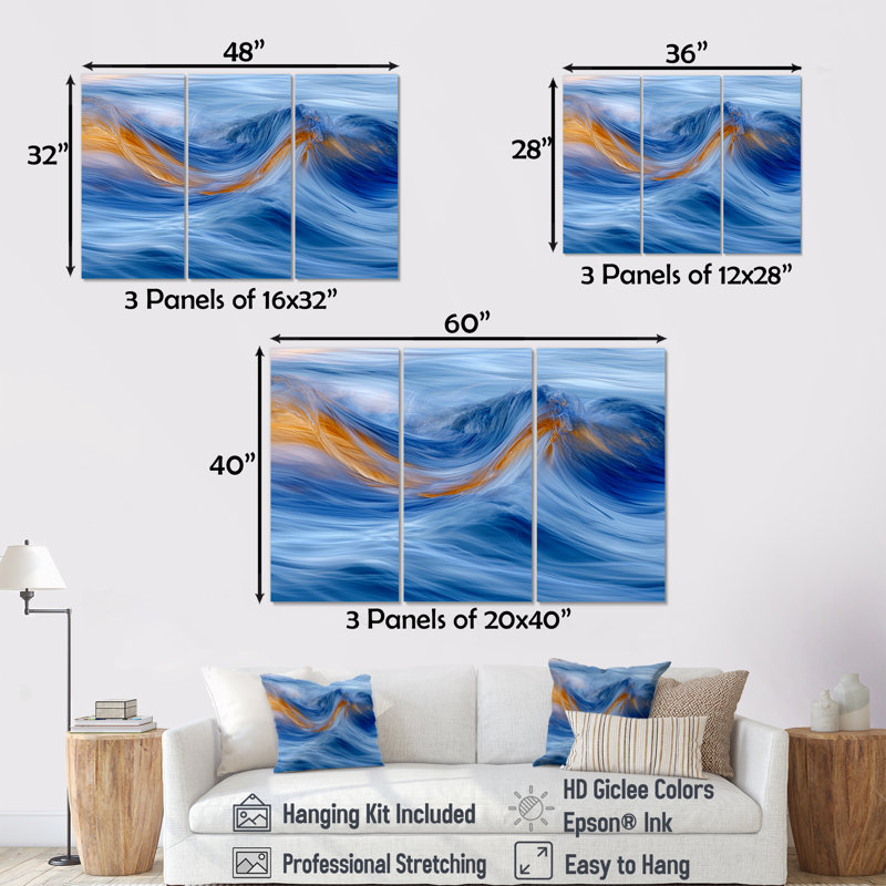 Maier - ensemble de reproduction d'art abstrait vagues modernes, Toile tendue, H 32 po x l 48 po x P 1 po