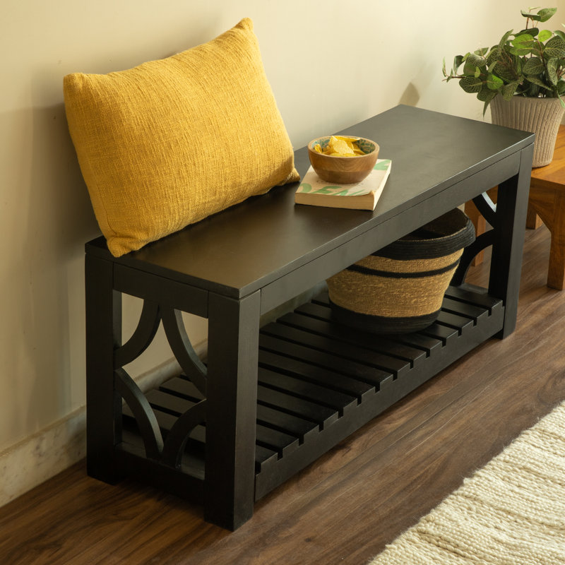 Banc de rangement en bois massif Dezider, Noir