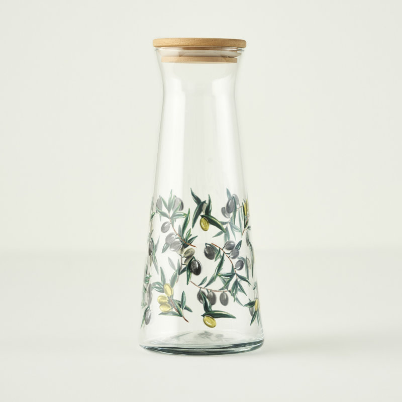 Carafe en verre olive avec couvercle en bois