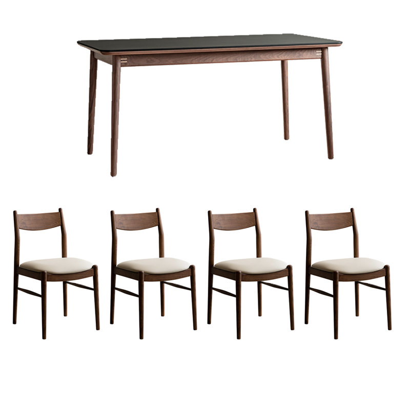 Ensembles de table de salle à manger durables en bois d'ardoise et de noyer., Noir, noir, noir, noir