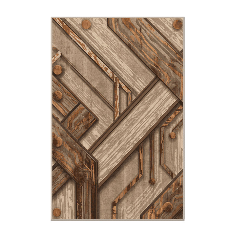 Soft Plush Cadwall Quantum Computer Circuit Modern Rustic Vintage Look Area Rug in Brown – Beige Binding, 7x10
