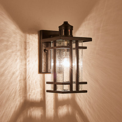 Outdoor Motion Sensor Wall Light with seeded Glass