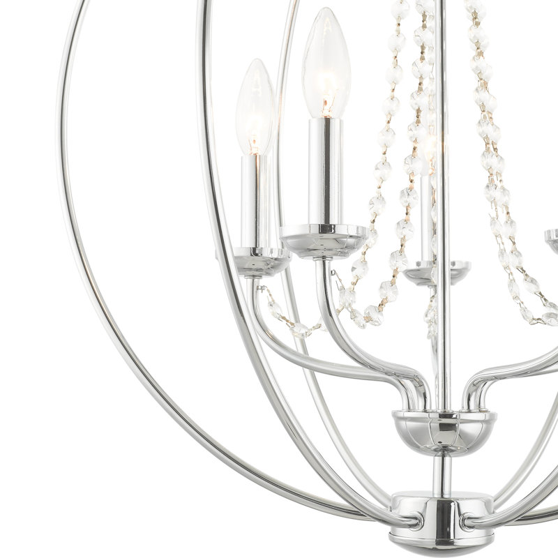 Moores Globe Chandelier, Polished Chrome, 28.25" H x 22" W x 22" D, 5