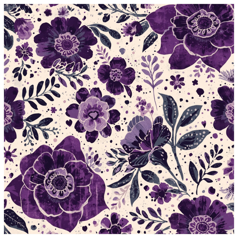Purple Floral Pattern Comforter, Twin Extra Long