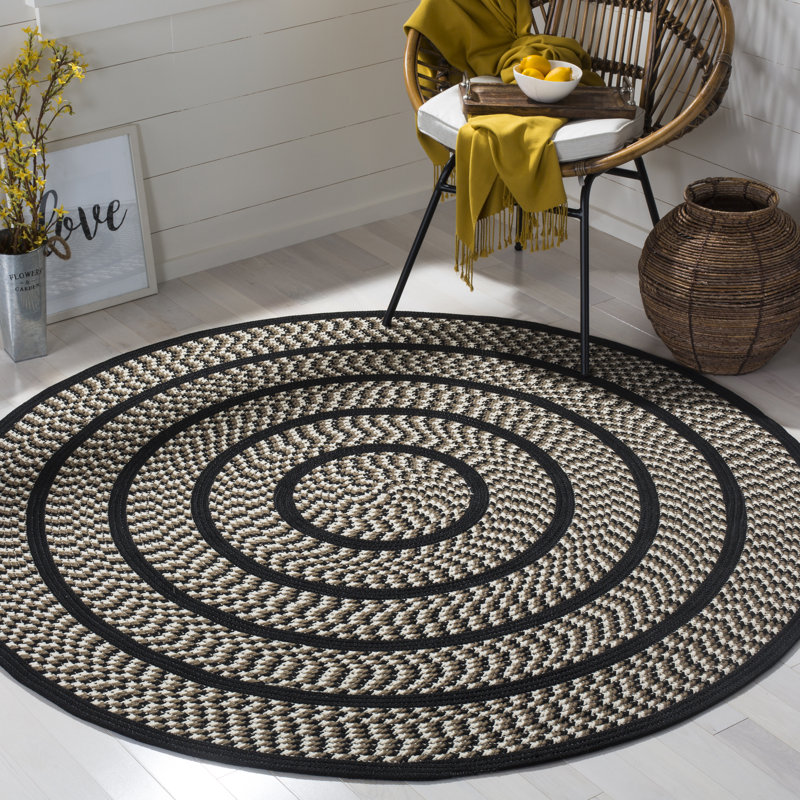 Tapis ivoire / brun tressé à la main Georgina, Rond 5 pi