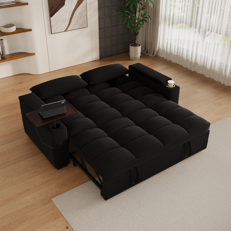 Canapé-lit pliant 65 po 3-en-1 65 po, canapé-lit en velours chenille moderne avec table d'appoint pivotante à 360 °, charge intégrée USB / type C et rangement caché, assemblage facile pour le salon
