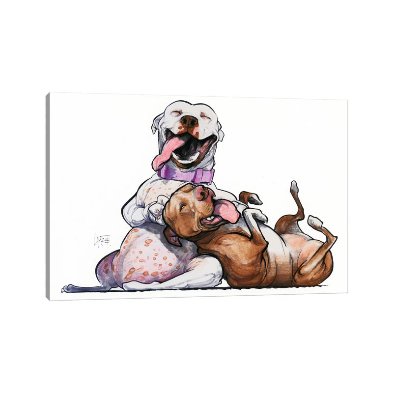 Pit Bull BFFs by Canine Caricatures - Wrapped Canvas Print, 66.04 cm H x 45.72 cm W x 1.91 cm D