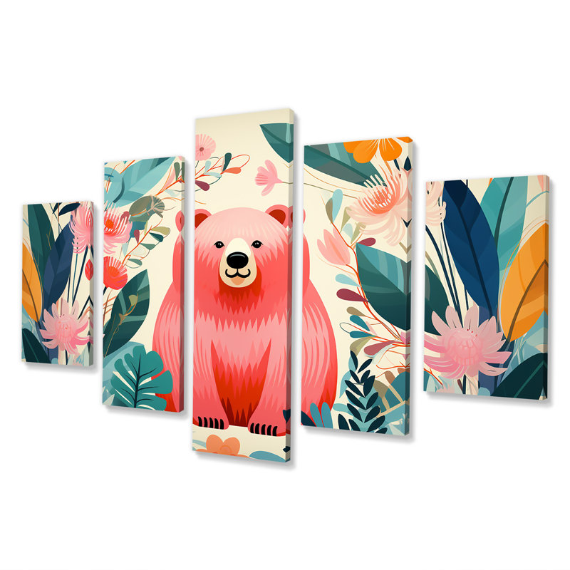  «Pink Tropical Bear Harmony I - Bear Multipanel, art mural