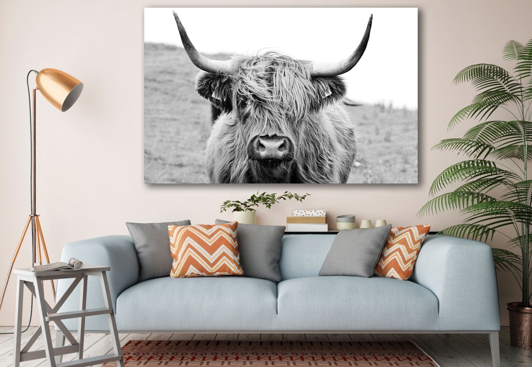 Bless international Long Haired Cow Print Rustic Landscape Nature ...