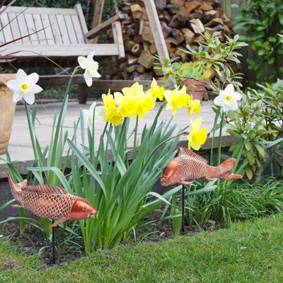 Statues de jardin Koi décorations de poissons d'extérieur, ensemble de 2 sculptures d'art Koi en cuivre antique pour patio, cour, étang et décoration intérieure, meilleurs cadeaux de jardinage pour les femmes maman