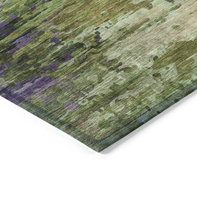 Machine Washable Indoor/Outdoor Xhevrie Green Rug, Rectangle 2'6" x 3'10"