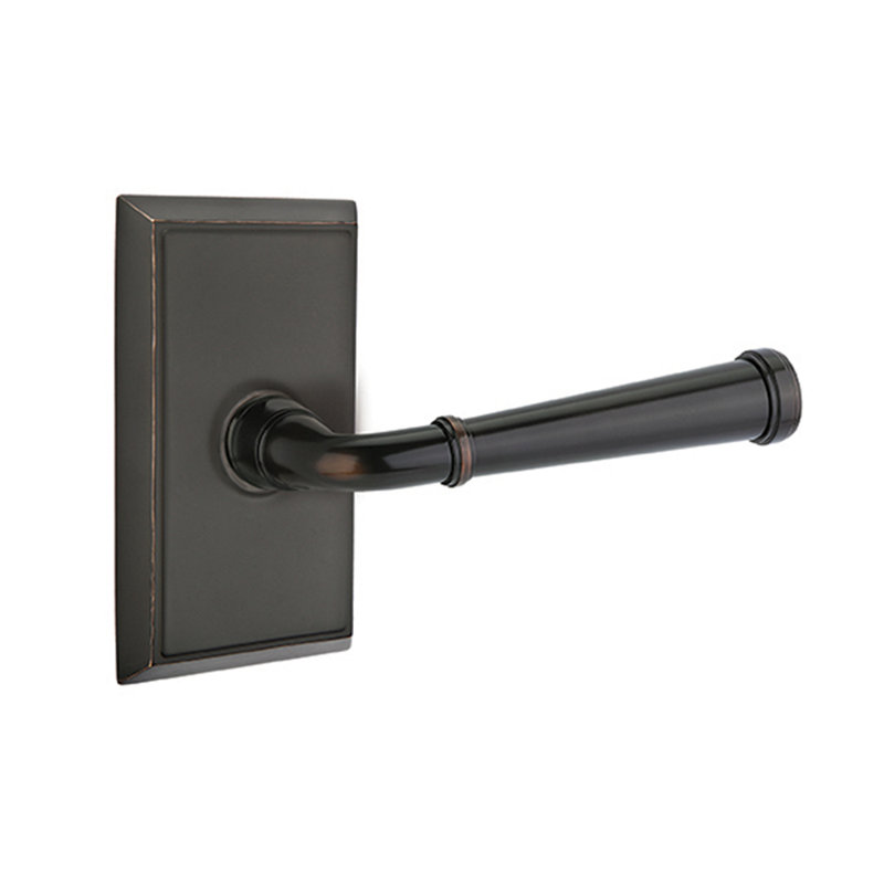 Merrimack Round Passage (Hall & Closet) Door Lever with Rectangle Rosette, Oil Rubbed Bronze, Right