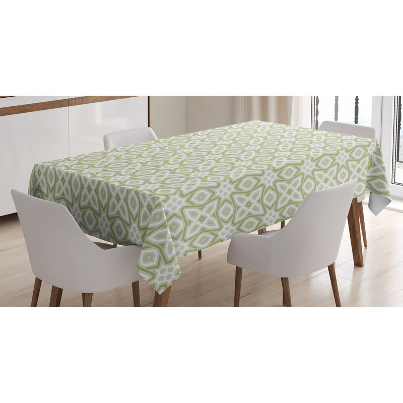 Celtic Tablecloth, Nostalgic Tribal Timeless Celtic Pattern With Square Shaped Motif Retro Boho, Rectangular Table Cover For Dining Room Kitchen Decor, 52" X 70", Pale Green White