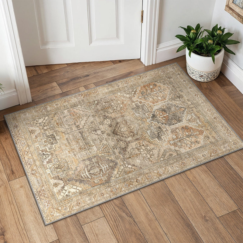 Machine Printed Area Rug, Orange, Rectangle 60 x 90 cm