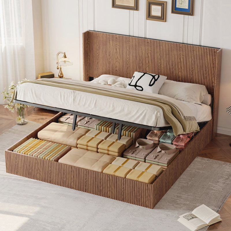 Lit plateforme moderne, King, Bois naturel