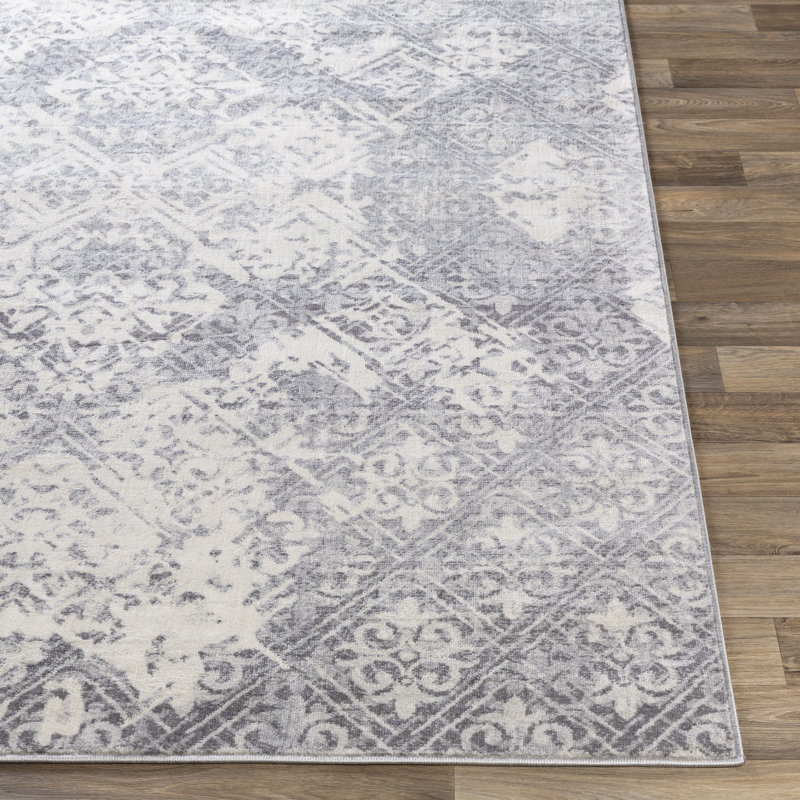 Tapis gris à motif abstrait Shyann, Rectangle 5 pi 3 po x 7 pi 1 po
