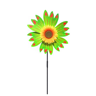 Moulin à vent de tournesol de 14 po de diamètre avec accessoires, décoration de jardin extérieur