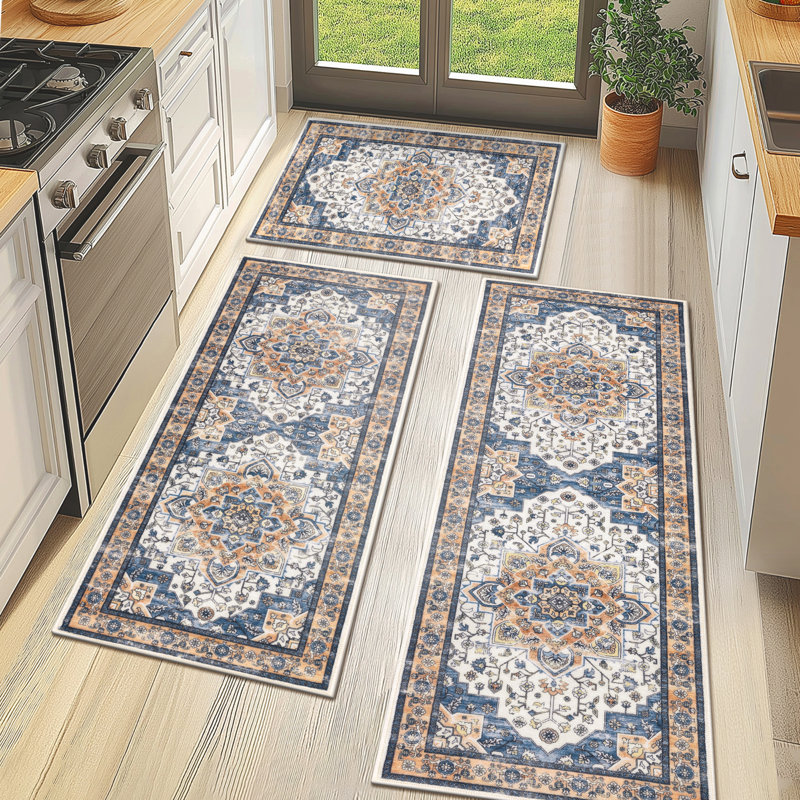 Machine Washable Non-Slip Kitchen Mat (Set of 3), Dark Gray
