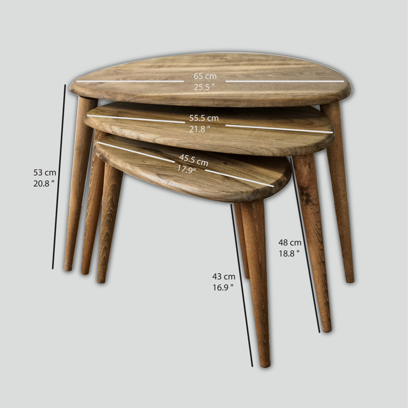 Walnut and Beech Round Nesting Coffee Tables with Tapered Legs