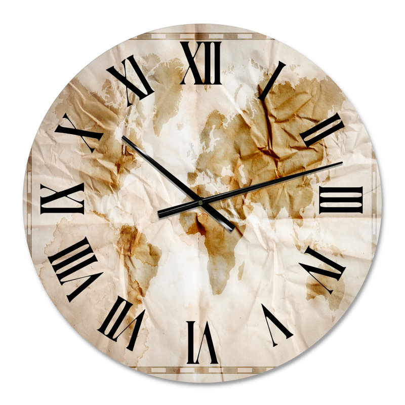 Carte du monde sur papier froissé rétro - horloge murale rétro, Petit