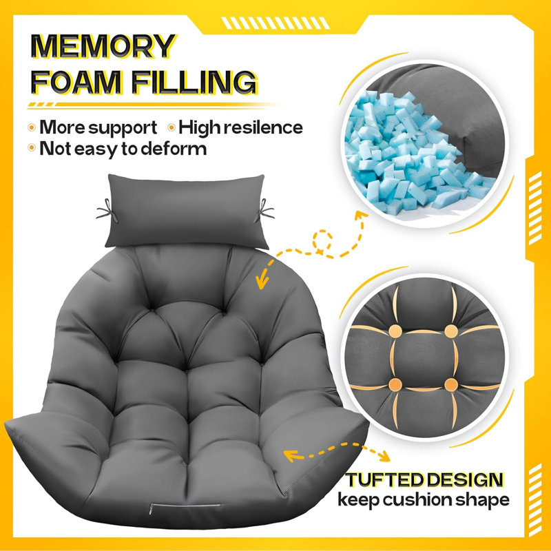 Egg Chair Cushion – Memory Foam Replacement With Headrest