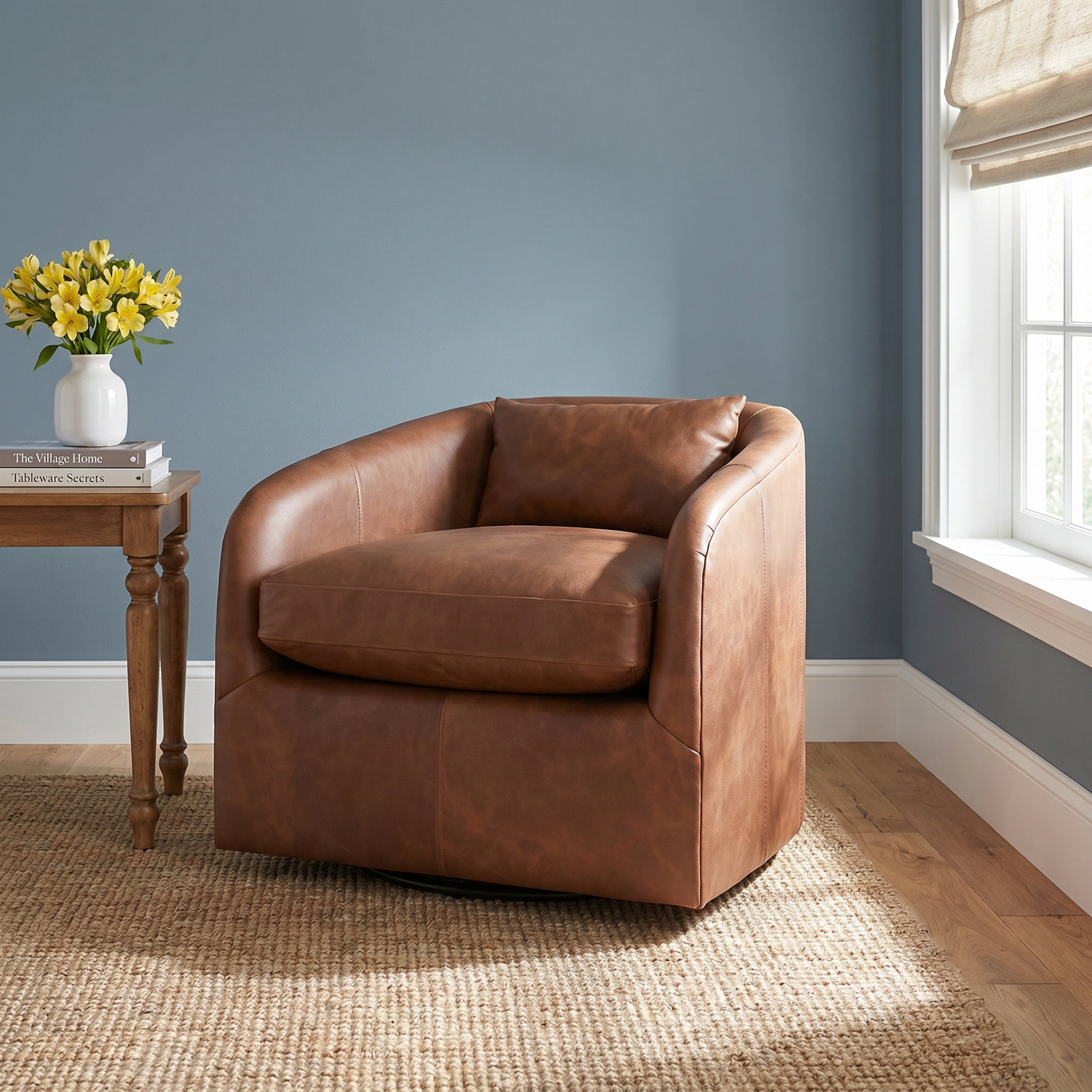 Paralimni Genuine Leather Swivel Armchair, Heirloom Sienna Genuine Leather