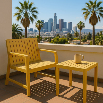 Été - Ensemble de meubles d'intérieur / extérieur 2 pièces 1 chaises et 1 table basse Matériau PP imperméable - Ensemble de conversation pour patio facile à assembler (jaune)