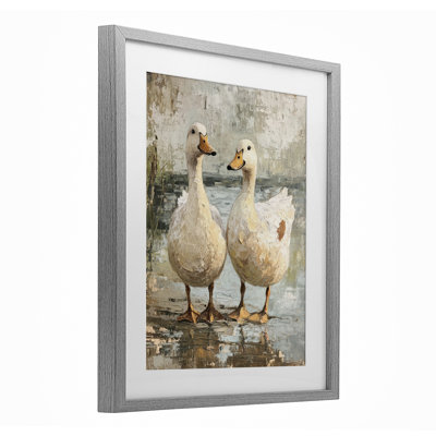Partner Ducks Abstract Pond Framed Print Under Glass, design by Petal Prints Design