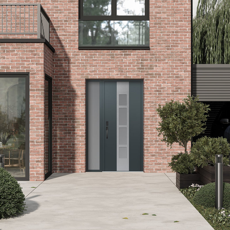 Porte d'entrée pré-suspendue en acier argenté avec panneau latéral Diamond A10, L 53,25 po x H 81,69 po