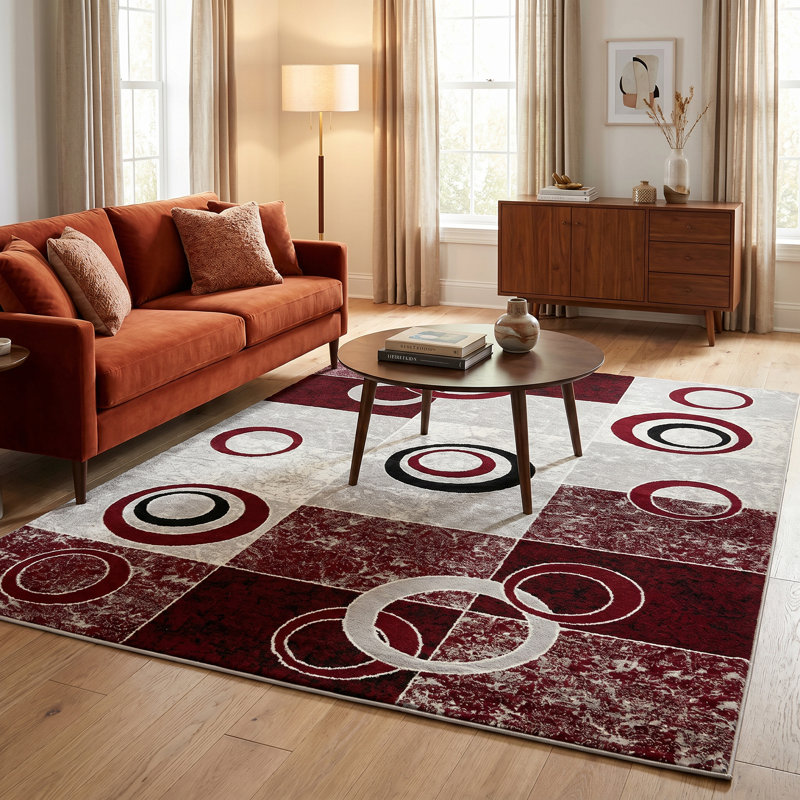 Tapis rose à motif géométrique Dillup-Jones, Rectangle 5 pi 3 po x 7 pi 7 po