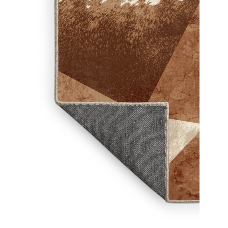 Tapis moelleux moelleux à motif géométrique moderne brun et beige, Carré 6 pi