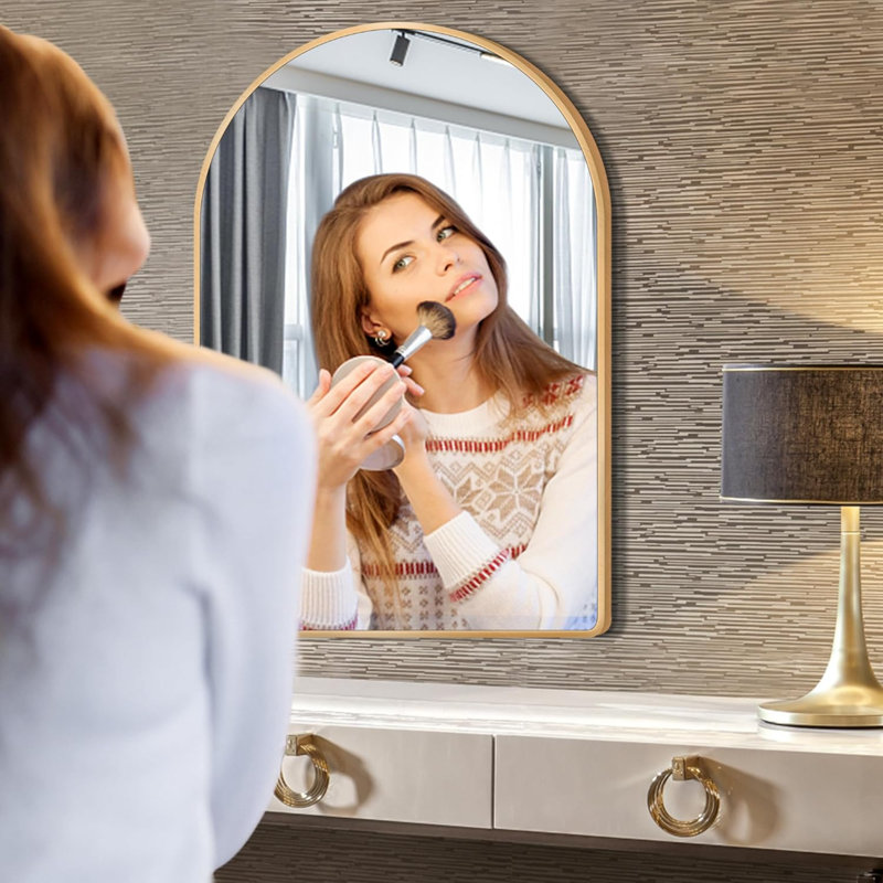 Miroir arqué 15 po x 18 po pour miroir de meuble-lavabo ou miroir mural arqué en métal brossé pour salle de bain