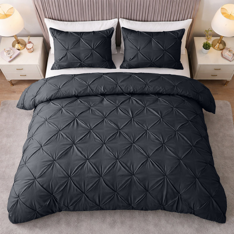 Pintuck Microfiber Duvet Cover Set with Pillowcases – Pleated Textured Bedding, Soft Luxury Quilt Cover, Breathable All-Season Comforter Cover, Modern Hotel Style Bed Set