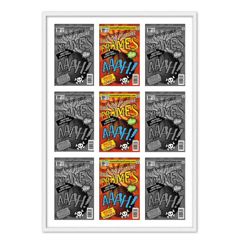 9 tapis de cadre 9 bandes dessinées pour afficher 9 bandes dessinées UV UV, support et matériel de suspension, Blanc / blanc