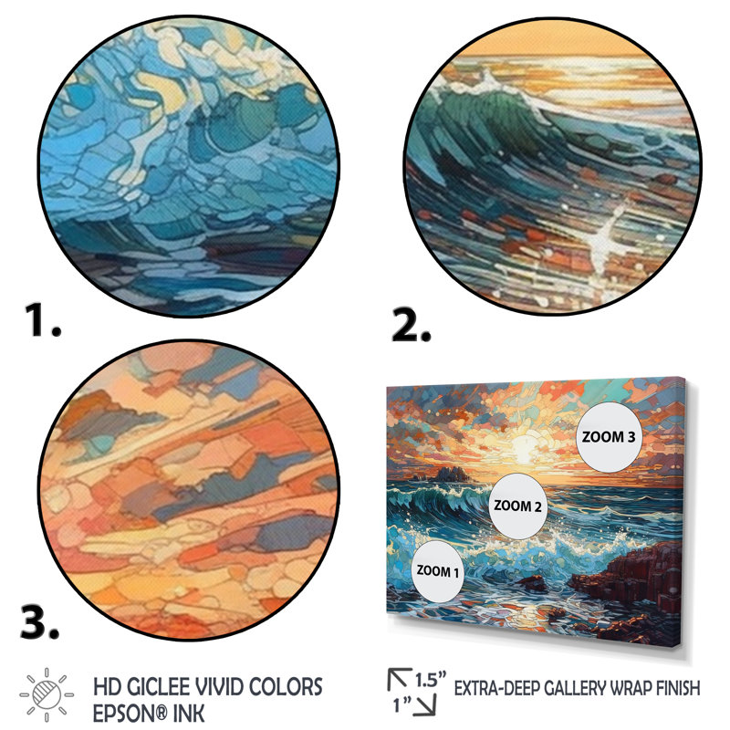 «Green Sunset At The Beach IV», reproduction d'art sur toile, H 12 po x l 20 po x P 1 po, Cadre photo noir