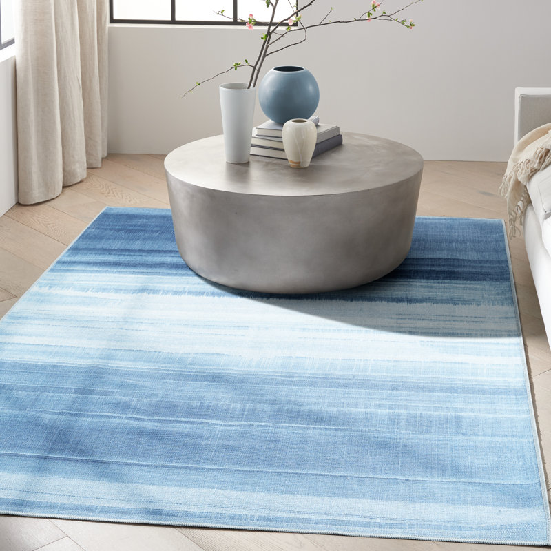 Abstract Machine Washable Polyester/Cotton Area Rug in Blue, Rectangle 5'3" x 7'3"