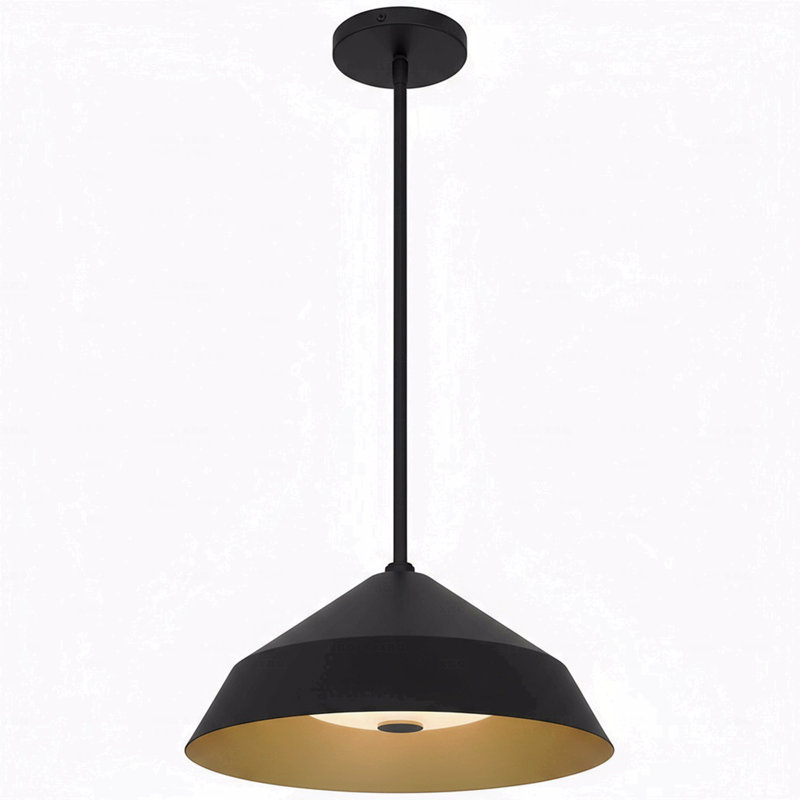 Luminaire suspendu 14 po de diamètre intégré à finition noire, H 6,38 po x l 14 po x P 14 po