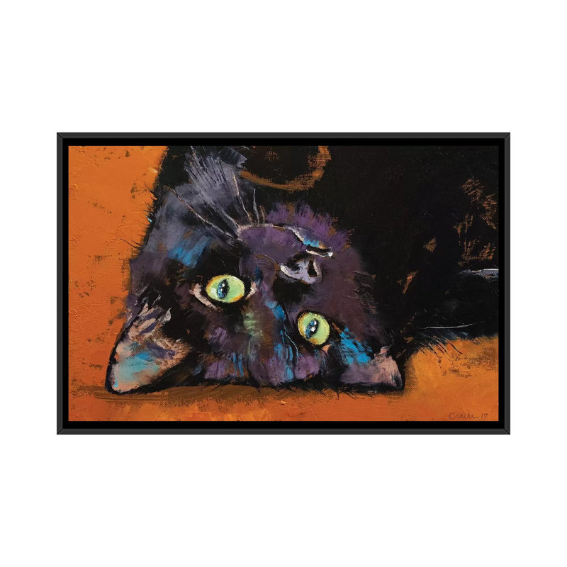 «Upside Down Kitten», reproduction sur toile, H 18 po x l 26 po x P 1,5 po, Toile avec cadre noir, Pas de tapis
