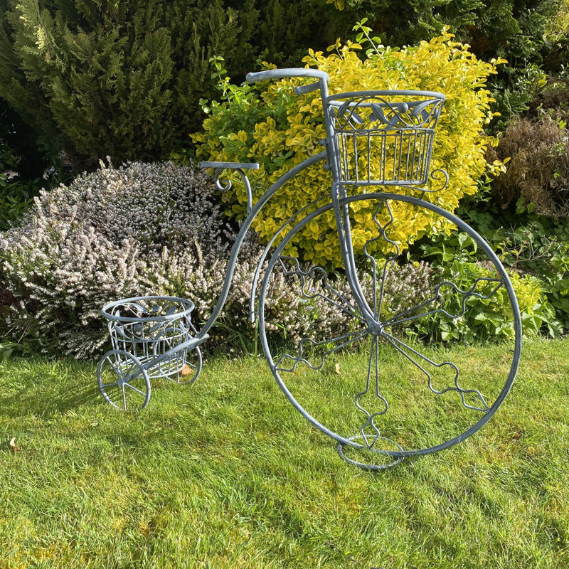 Zanesville Metal Cachepot Flower Stand - European Style Planter with Decorative Wheels for Home, Patio and Garden, Grey