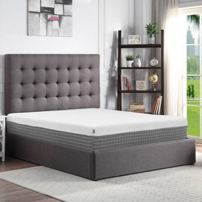 Housse en tricot à 5 couches de 12 pouces en mousse viscoélastique hybride avec ressorts, blanc et gris