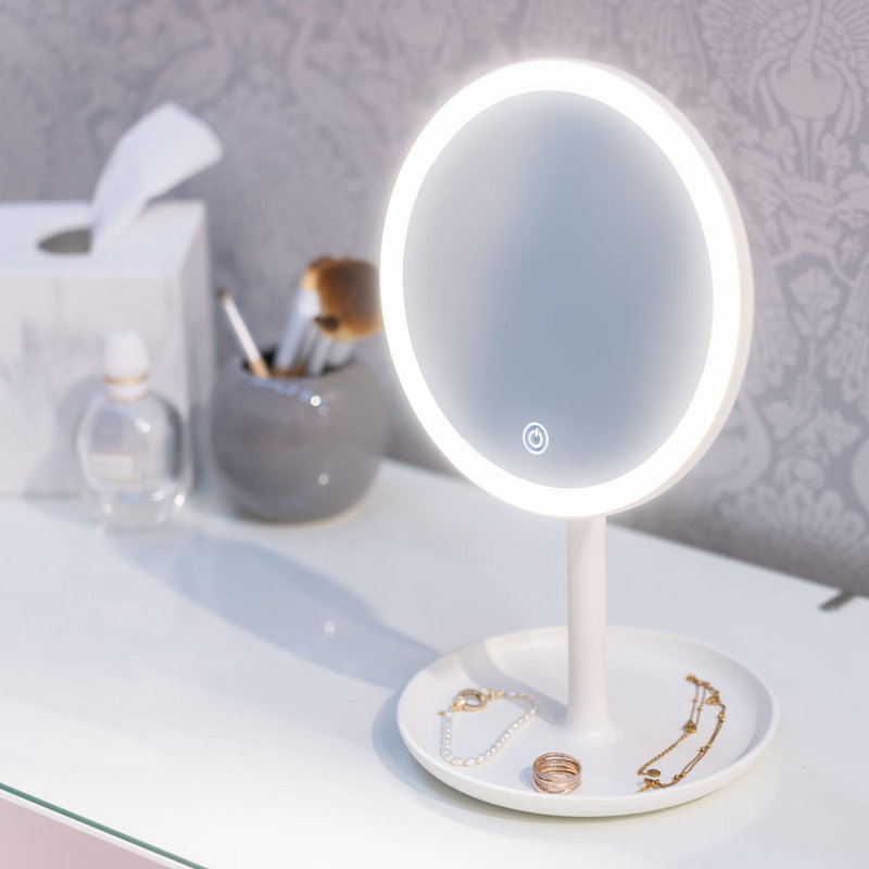 Briellah Round Floor Mirror with Shelves